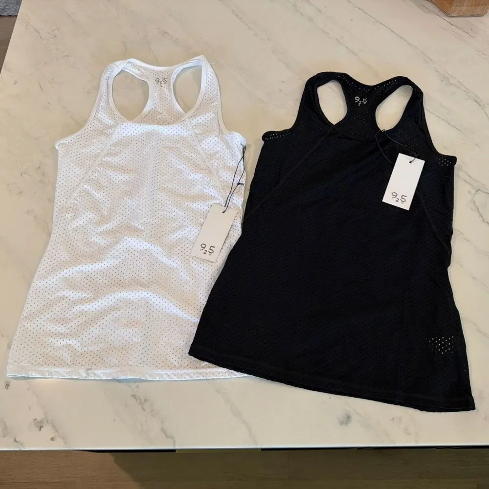 2 NWTs- 925 Fit Twist and Shout Tanks White & Black Small Mesh Sporty Athleisure
